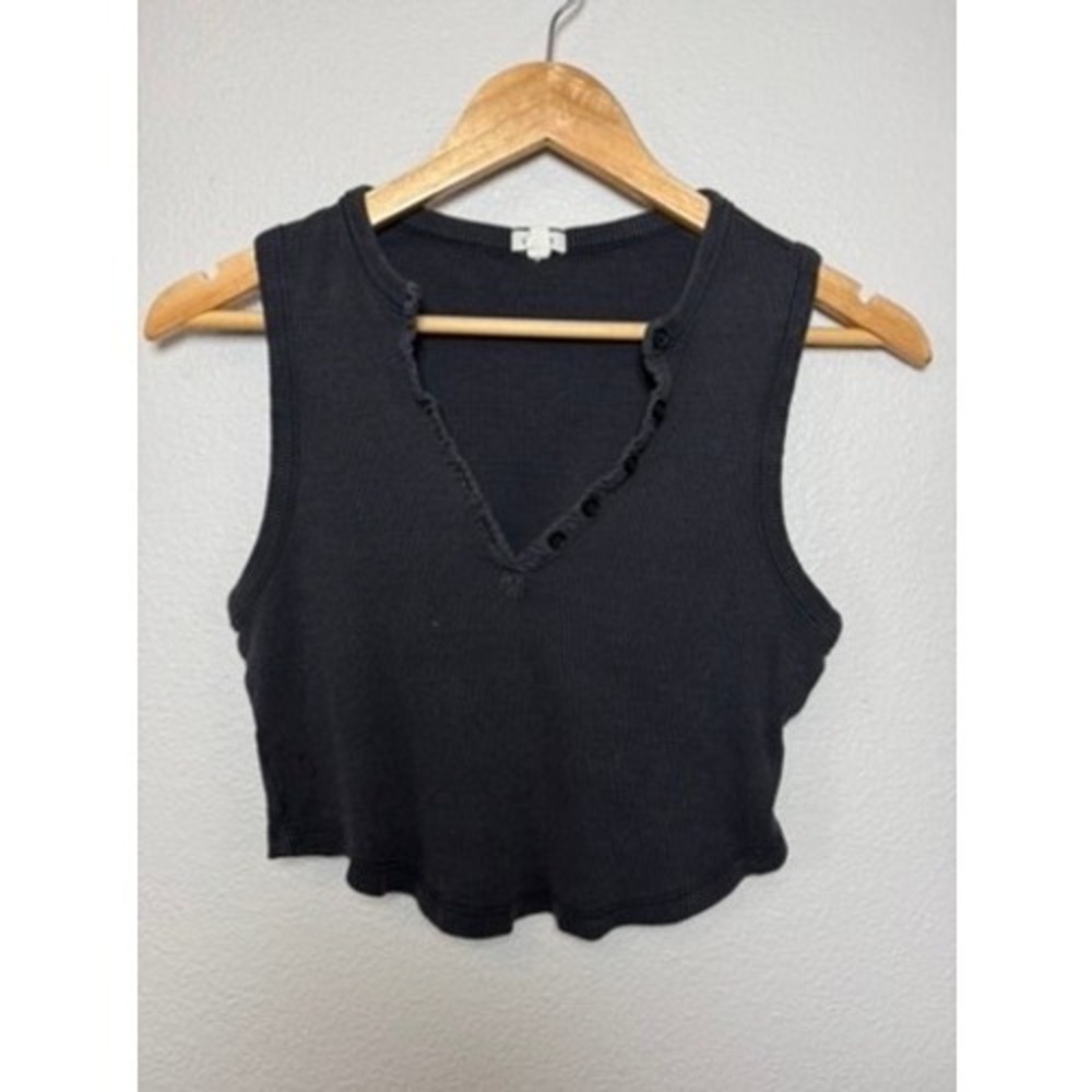 Garage Black Ribbed V-Neck Cropped Tank Top